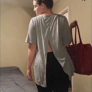 Oversized Polyester Grey Open Back Tee.